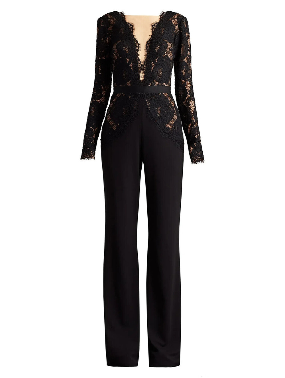 NEW, Tadashi Shoji Mixed Media Plunge Neck Cotton Jumpsuit Black Sz 14 #MD2484